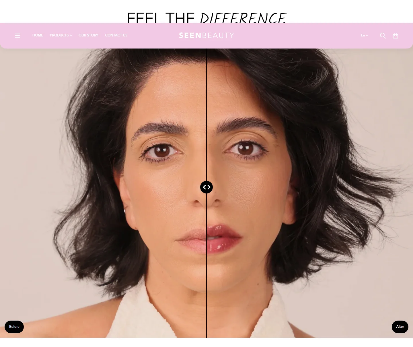 عرض تفاعلي قبل وبعد لاستخدام منتج Seen Beauty